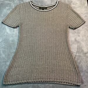 St John Collection Ribbed Short Sleeve Black White Knit Top Size M Quiet Luxury